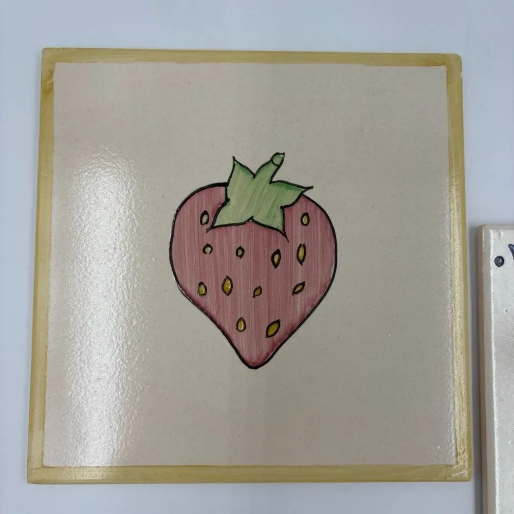 Vintage Azupal Pombal Fruit and Vegetable Carrot and Strawberry Ceramic‎ Tiles